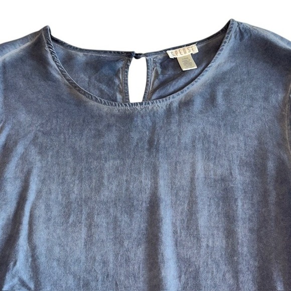 Spense Oil Wash Bell Sleeve Top Crochet Trim Long Sleeve Blouse Blue Size L - Picture 7 of 16